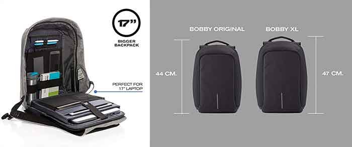 Características de la mochila Bobby XL antirrobo